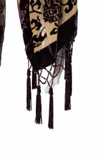 Load image into Gallery viewer, 1990&#39;s Andrade Beige and Purple Cut Velvet and Beaded Fringe Detail Duster

