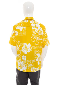 1970's Lavin's Yellow and White Floral Print Tiki Shirt Size L