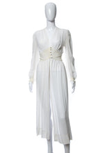 Load image into Gallery viewer, 1940&#39;s White Semi-Sheer Long Sleeve Lace Detail Night Gown Size S
