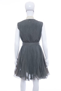 1970's Miss Elliette Gray Pleated Party Dress Size S