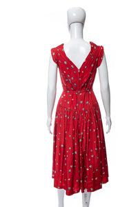 1950's Floral Printed Taffeta Midi Dress Size M