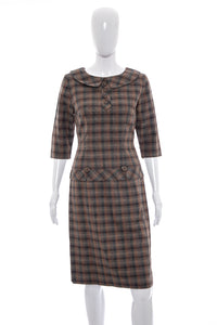 1950's Carl Nattal Brown Plaid Wool Dress Size S/M