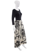 Load image into Gallery viewer, 1970&#39;s Black and Silver Lamé Paisley Print Dress Size S
