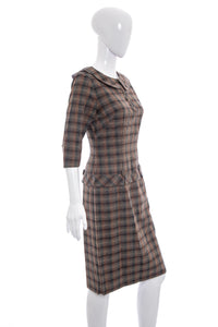 1950's Carl Nattal Brown Plaid Wool Dress Size S/M