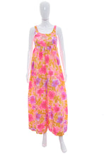 Load image into Gallery viewer, 1970&#39;s Pink and Multicolor Floral Wide Leg Jumpsuit Size S/M
