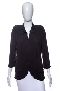 1940's Astor Black Crepe and Sequin Detail Suit Jacket Size M