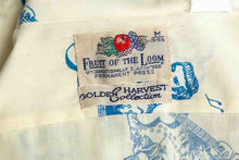 Load image into Gallery viewer, 1970&#39;s Fruit of the Loom Cream and Blue Elvis Printed Button Down Shirt Size L
