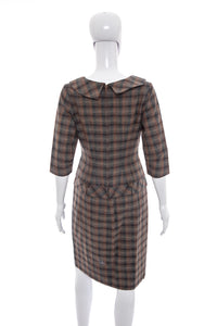 1950's Carl Nattal Brown Plaid Wool Dress Size S/M