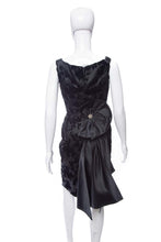 Load image into Gallery viewer, 1950&#39;s Black Satin and Velvet Floral Brocade Helga Cocktail Dress Size S
