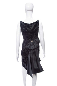 1950's Black Satin and Velvet Floral Brocade Helga Cocktail Dress Size S