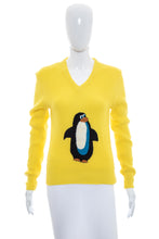 Load image into Gallery viewer, 1970&#39;s Radishes &amp; Roses Yellow Knit Penguin Sweater Size S/M
