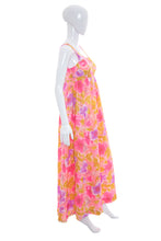 Load image into Gallery viewer, 1970&#39;s Pink and Multicolor Floral Wide Leg Jumpsuit Size S/M
