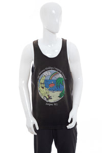 1990's Fruit of the Loom Black and Multicolor Banana Graphic Print Tank Size L/XL