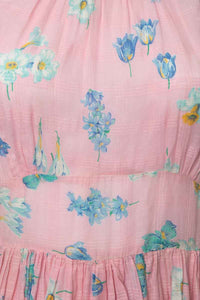1940's Pink and Blue Floral Print Knee Length Dress Size S
