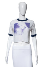 Load image into Gallery viewer, 1980&#39;s Penmans White and Purple Graphic Print Cropped T-Shirt Size M
