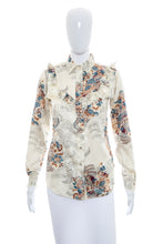 Load image into Gallery viewer, 1970&#39;s Miss Rodeo America White and Floral Satin Blouse Size S/M
