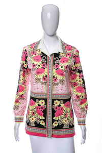 1960's Hamilton "8" Dallas Multicolor Floral Print Long Sleeve Blouse Size L