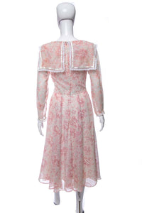 1980's Gunne Sax Pink Floral Long Sleeve Dress Size S