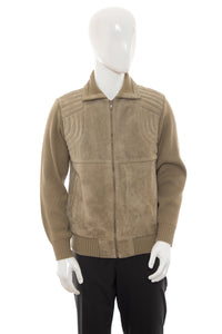 1980's Mervyn's Tan Leather and Knit Jacket Size M