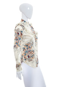 1970's Miss Rodeo America White and Floral Satin Blouse Size S/M