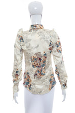 Load image into Gallery viewer, 1970&#39;s Miss Rodeo America White and Floral Satin Blouse Size S/M
