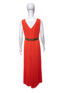 1970's Orange Pleat Detail Sleeveless Gown Size L