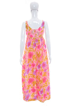 Load image into Gallery viewer, 1970&#39;s Pink and Multicolor Floral Wide Leg Jumpsuit Size S/M
