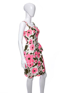 1960's Pink and Army Green Floral Print Tiki Dress Size XS