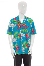 Load image into Gallery viewer, 1980&#39;s Scorpio Blue and Floral Print Tiki Shirt Size L
