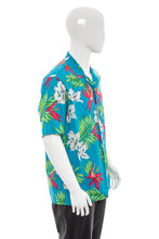 Load image into Gallery viewer, 1980&#39;s Scorpio Blue and Floral Print Tiki Shirt Size L
