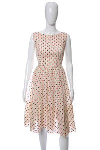 1950's White and Red Polka Dot Fit and Flare Sleeveless Party Dress Size XS