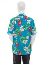 Load image into Gallery viewer, 1980&#39;s Scorpio Blue and Floral Print Tiki Shirt Size L
