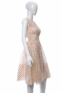 1950's White and Red Polka Dot Fit and Flare Sleeveless Party Dress Size XS