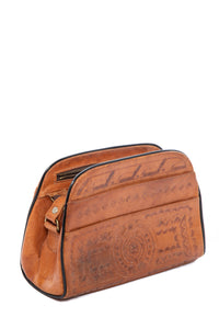 1970's Brown Tooled Leather Shoulder Bag