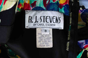1990's R. J. Stevens Black Floral Print Halter Jumpsuit Size S