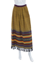 Load image into Gallery viewer, 1970&#39;s Alycia Jeanne Wood Brown Embroidered Hippie Skirt Size S
