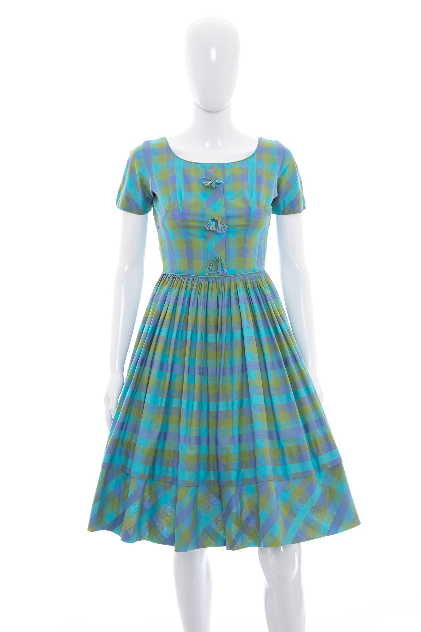 1950's Candy Jones Blue Plaid Day Dress Size XS 1950's Candy Jones Blue Plaid Day Dress Size XS