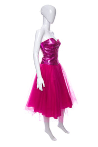 1980's Masquerade Pink Sequin and Tulle Party Dress Size S