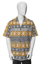 Load image into Gallery viewer, 1970&#39;s Yellow and Black Geometric Print Tiki Shirt Size L
