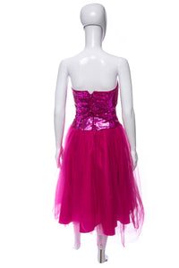 1980's Masquerade Pink Sequin and Tulle Party Dress Size S