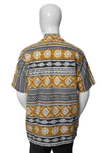 Load image into Gallery viewer, 1970&#39;s Yellow and Black Geometric Print Tiki Shirt Size L
