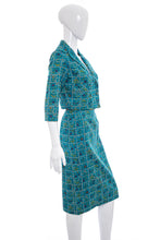 Load image into Gallery viewer, 1960&#39;s Judy Wayne Teal Floral Skirt Suit Size S
