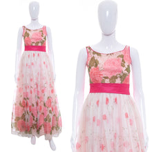 Load image into Gallery viewer, 1960&#39;s Emma Domb Pink Rose Print Gown Size XS
