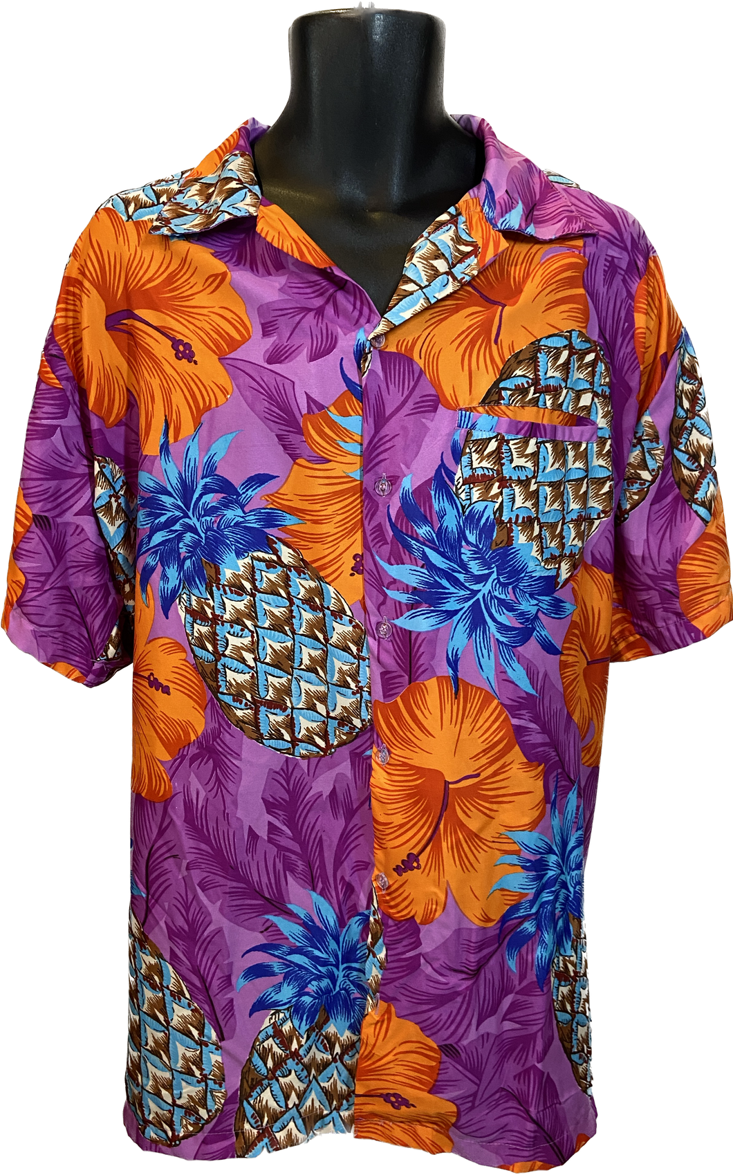 1980's Pineapple and Hibiscus Tiki Shirt Size XXL
