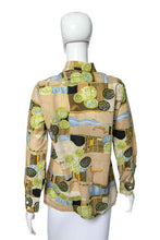 Load image into Gallery viewer, 1970&#39;s Roberto Firenze Tan and Multicolor Bird Print Blouse Size L
