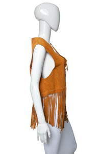 1960's Tan Suede Fringe Detail Vest Size L/XL