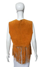 Load image into Gallery viewer, 1960&#39;s Tan Suede Fringe Detail Vest Size L/XL

