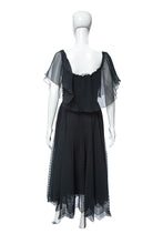 Load image into Gallery viewer, 1980&#39;s Roland Klein Black Pleated Chiffon Dress Size S
