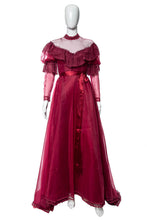 Load image into Gallery viewer, 1970&#39;s Wine Tulle and Lace Long Sleeve Gown Size S

