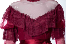 Load image into Gallery viewer, 1970&#39;s Wine Tulle and Lace Long Sleeve Gown Size S
